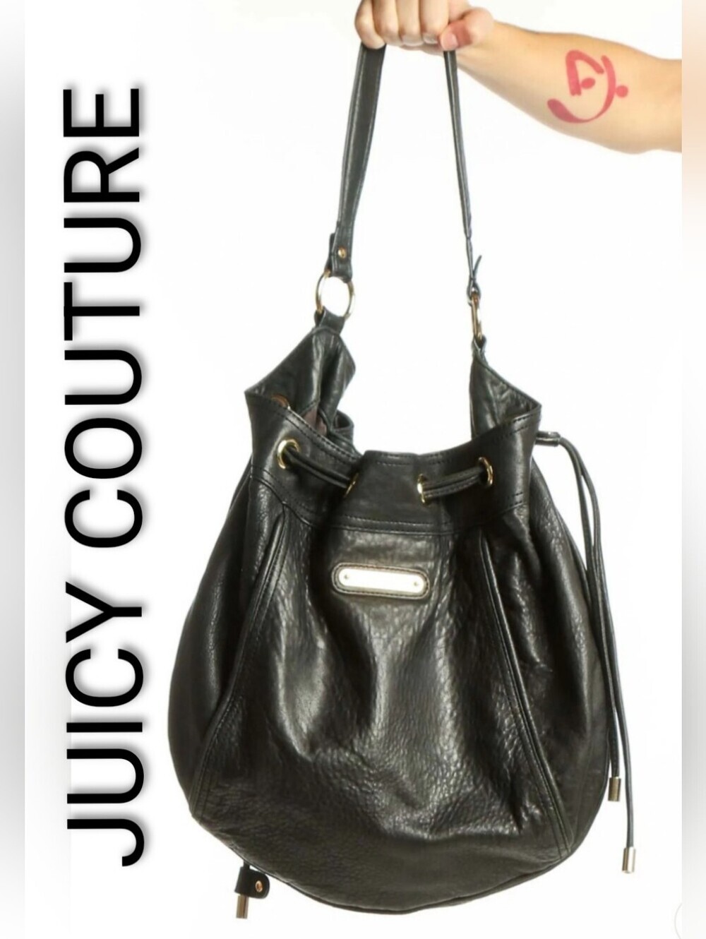 Nearly New Black Leather Juicy Couture Hobo Bag